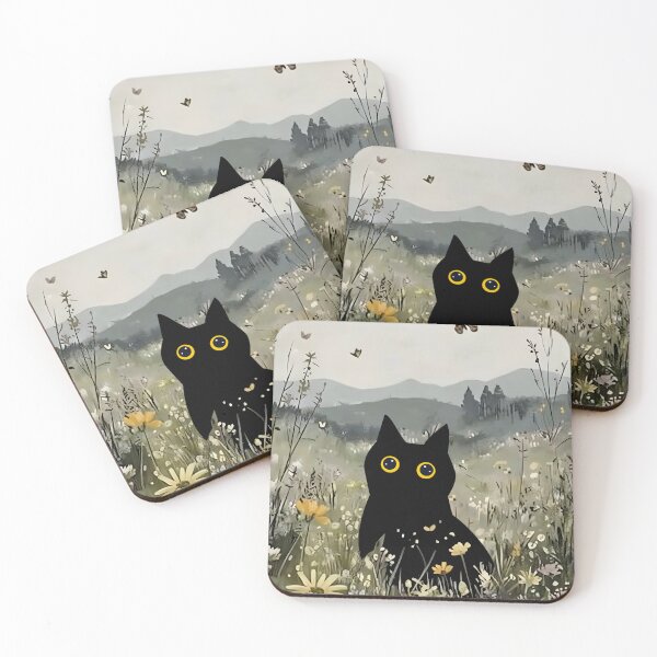 Item preview, Cottagecore Black Cat in Wildflower Meadow designed and sold by PurrfectHome.