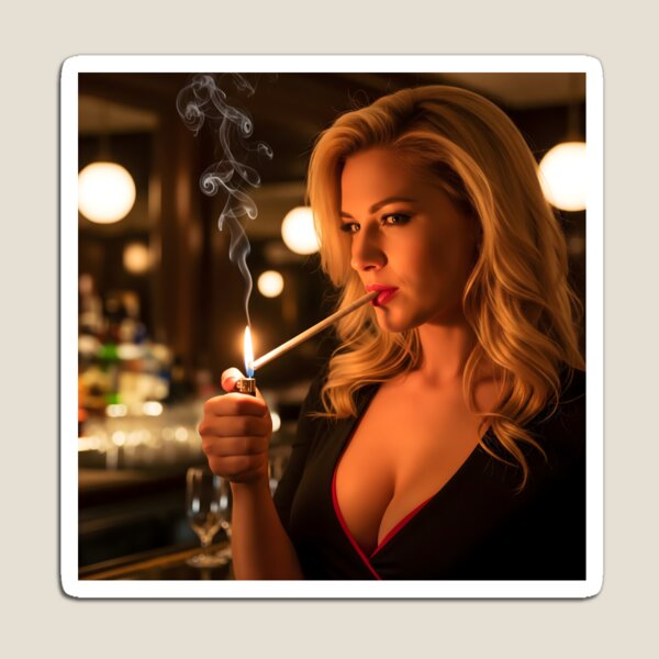 Artikelvorschau, Elegante Frau zündet sich eine Zigarette an – Vintage-Bar-Ästhetik. entworfen und verkauft von Spark2Seduction.