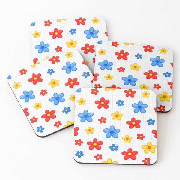 Item preview, Colorful Floral Seamless Pattern – Red, Yellow and Blue Flowers on White Grid designed and sold by tviyluv.