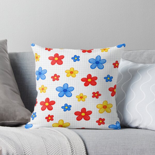 Item preview, Colorful Floral Seamless Pattern – Red, Yellow and Blue Flowers on White Grid designed and sold by tviyluv.