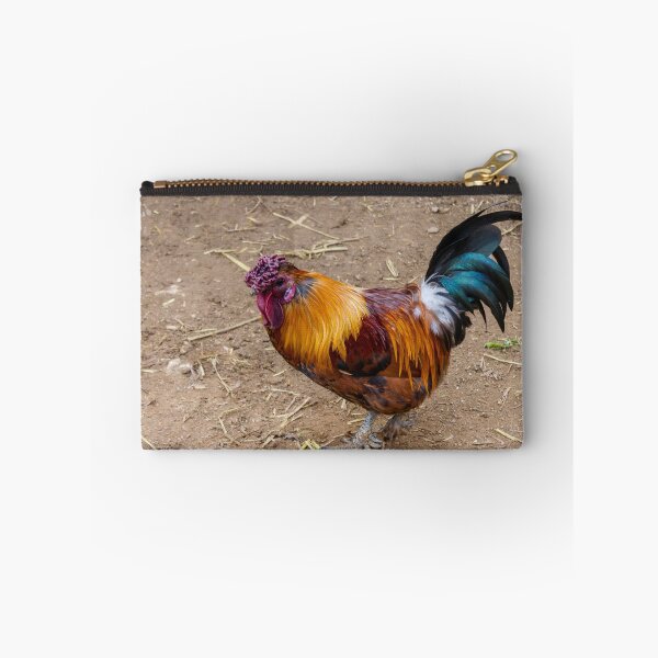 Item preview, Colorful Rooster Walking on Dirt Farmyard With Iridescent Tail Feathers and Bright Red Comb designed and sold by Nmallia.