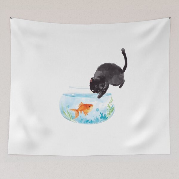 Item preview, Black Cat and Goldfish designed and sold by uunaa.