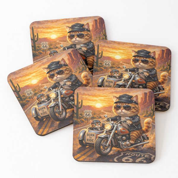 Item preview, Cool Cat Dad Riding with Kitten Route 66 designed and sold by CataosMeow.