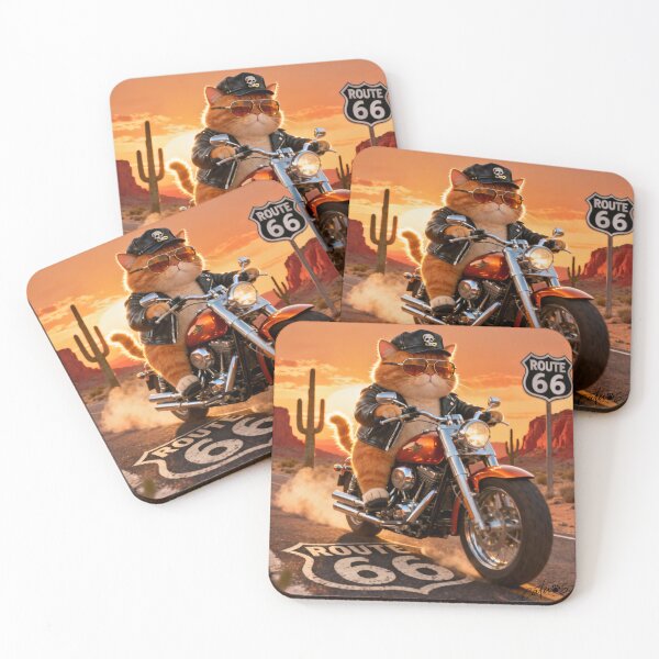 Item preview, Cool Cat Motorcycle Rider Route 66 designed and sold by CataosMeow.