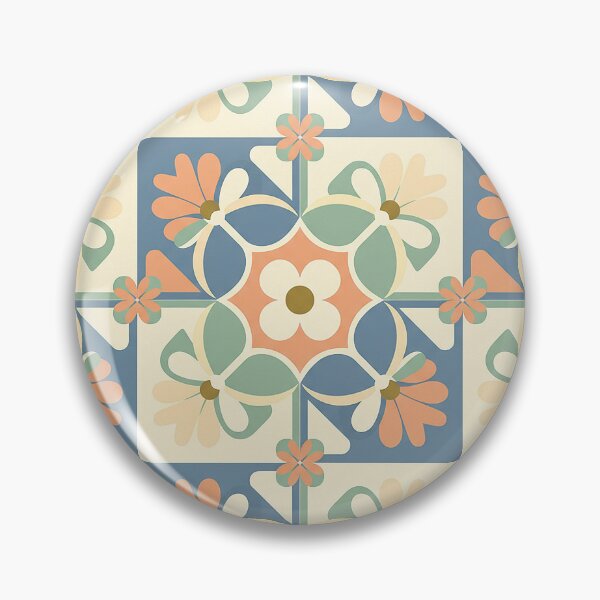 Item preview, Retro Floral Tile Seamless Pattern – Green, Orange, Cream and Blue Flowers designed and sold by tviyluv.