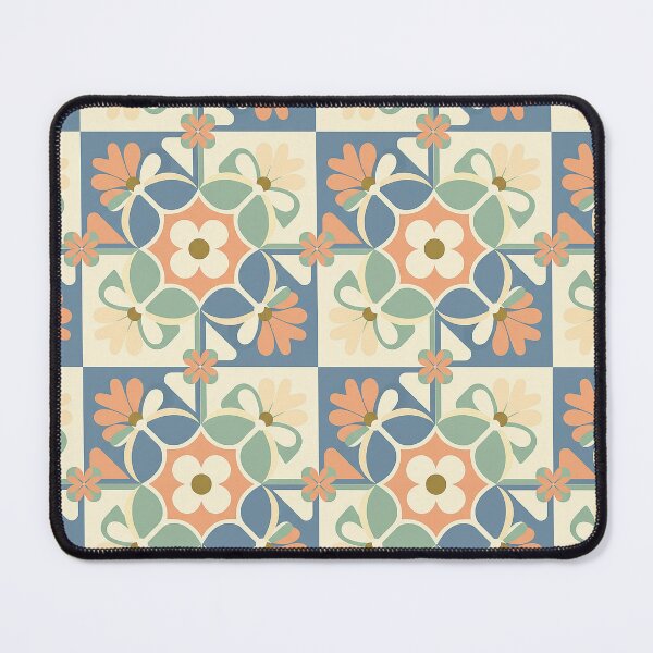 Item preview, Retro Floral Tile Seamless Pattern – Green, Orange, Cream and Blue Flowers designed and sold by tviyluv.