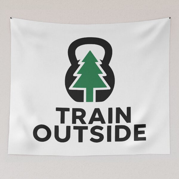 Item preview, Train Outside Typography With Minimalist Kettlebell Tree Icon designed and sold by FunFitLife Studio.