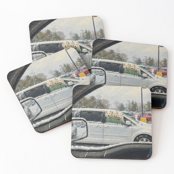 Item preview, Snowy parking lot with fluffy dogs designed and sold by donchago.