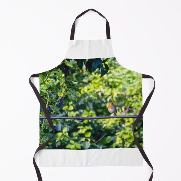 Item preview, European Robin Perched on Wire in Lush Green Garden Foliage, Close-Up Wildlife Portrait designed and sold by Nmallia.