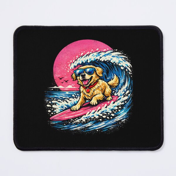 Item preview, Surfing Golden Retriever Riding Wave Dog Surfer Sunset Beach designed and sold by BHMARTS.