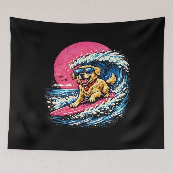 Item preview, Surfing Golden Retriever Riding Wave Dog Surfer Sunset Beach designed and sold by BHMARTS.