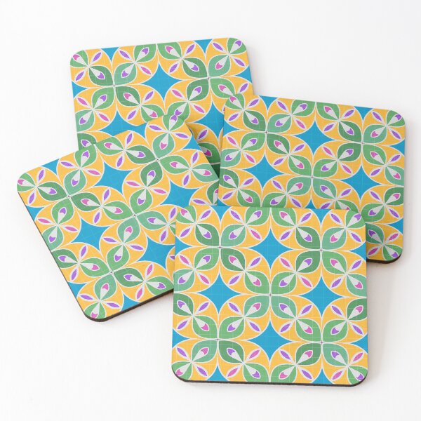 Item preview, Colorful Geometric Floral Seamless Pattern – Yellow, Green, Purple and Pink on Blue designed and sold by tviyluv.