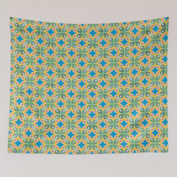 Item preview, Colorful Geometric Floral Seamless Pattern – Yellow, Green, Purple and Pink on Blue designed and sold by tviyluv.