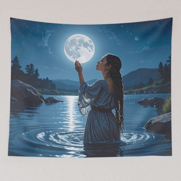 Item preview, Moon Goddess River — Mystical Moon Illustration designed and sold by Schoenenwald - Illustrations Uniques et Originales.