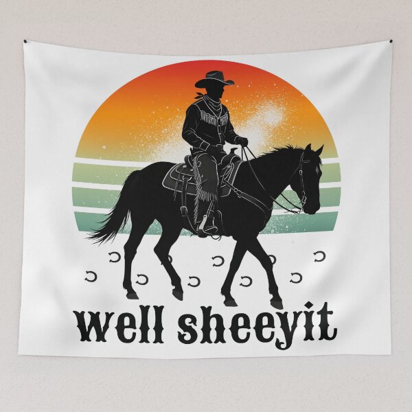 Item preview, Well Sheeyit Cowboy Silhouette Retro Sunset designed and sold by ReuvenStore.