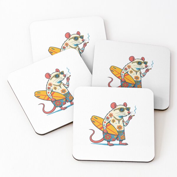 Item preview, Tattooed Surfer Rat: Retro Tropical Style | Cool Mouse Summer Illustration designed and sold by Colorful-Garden.