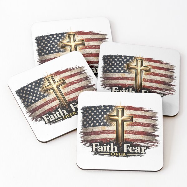 Item preview, Faith Over Fear American Flag Golden Cross Christian Patriot designed and sold by DraftAndDoneArt.