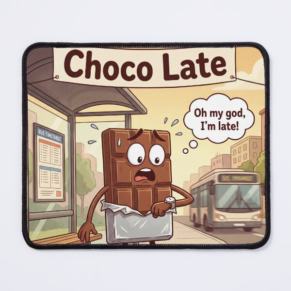 Item preview, Choco Late Funny Chocolate Pun – Cute Chocolate Bar Running Late Cartoon designed and sold by WordPlayStudio.