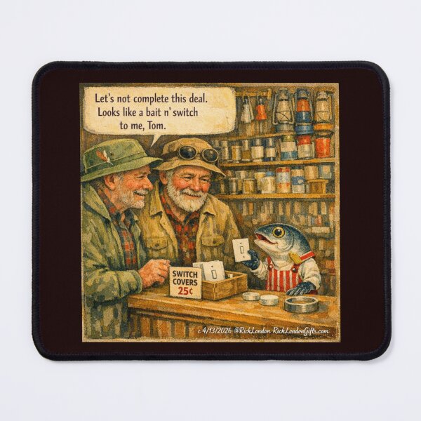 Item preview, Bait n’ Switch Fish Clerk – Funny General Store Cartoon designed and sold by Rick London Gifts.