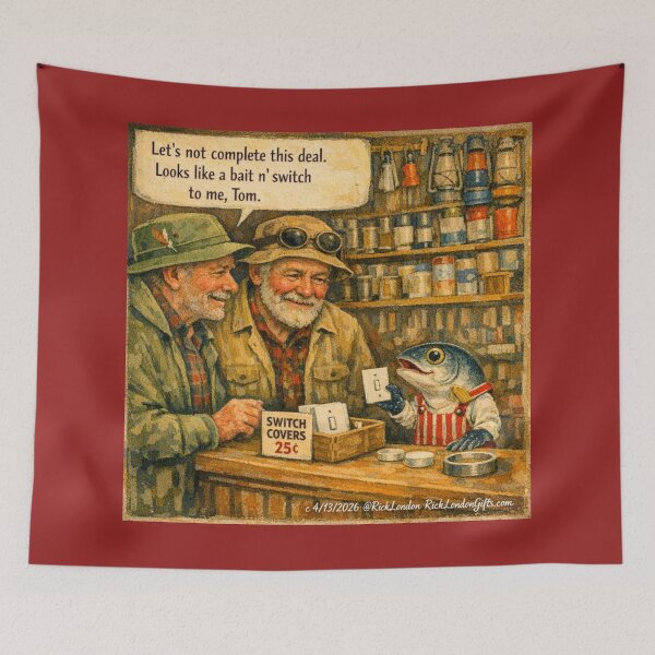 Item preview, Bait n’ Switch Fish Clerk – Funny General Store Cartoon designed and sold by Rick London Gifts.