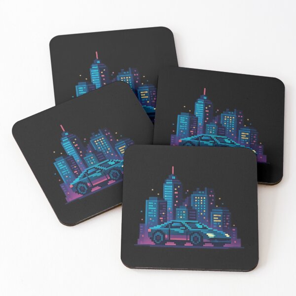 Item preview, Futuristic Pixel City – Neon Skyline with Retro Car designed and sold by Herzbaumatelier.