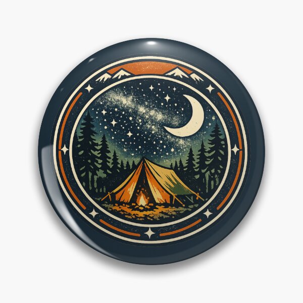 Item preview, Camp Under the Moon — Vintage Outdoor Badge Camping Night Art designed and sold by Ora-kuro.