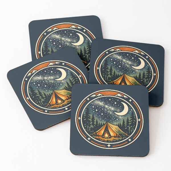 Item preview, Camp Under the Moon — Vintage Outdoor Badge Camping Night Art designed and sold by Ora-kuro.