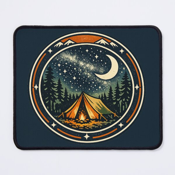 Item preview, Camp Under the Moon — Vintage Outdoor Badge Camping Night Art designed and sold by Ora-kuro.