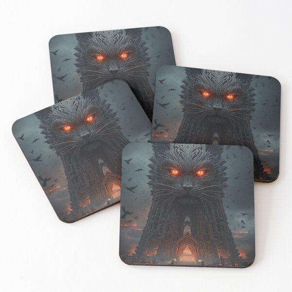 Item preview, Gothic Cat Tower with Glowing Red Eyes - Dark Fantasy Epic Art designed and sold by NeonKawaiiCo.