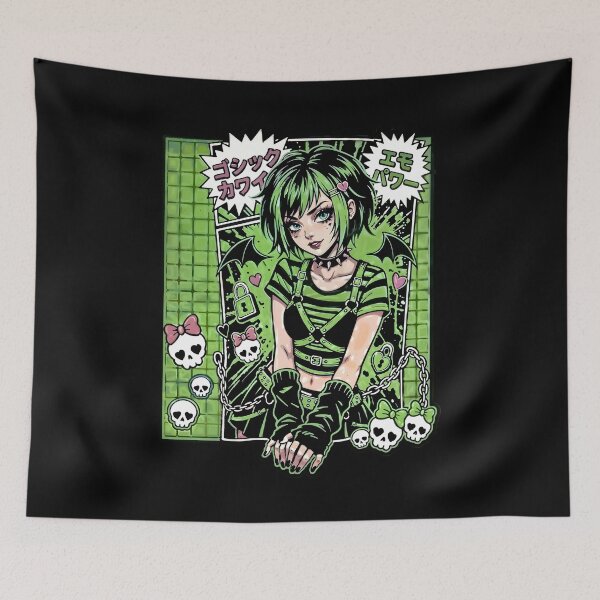 Item preview, Gothic Kawaii Emo Girl Green Aesthetic designed and sold by D6rkT3chDemon.