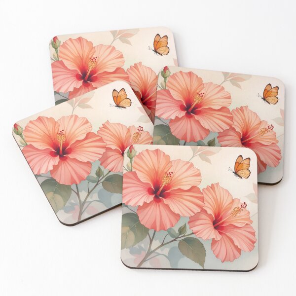 Item preview, Tropical Harmony: Peach Hibiscus & Butterfly Bloom designed and sold by Serene Strokes Art.