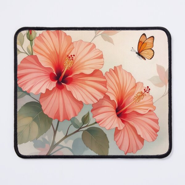 Item preview, Tropical Harmony: Peach Hibiscus & Butterfly Bloom designed and sold by Serene Strokes Art.