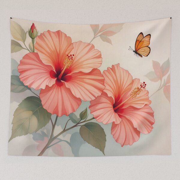 Item preview, Tropical Harmony: Peach Hibiscus & Butterfly Bloom designed and sold by Serene Strokes Art.