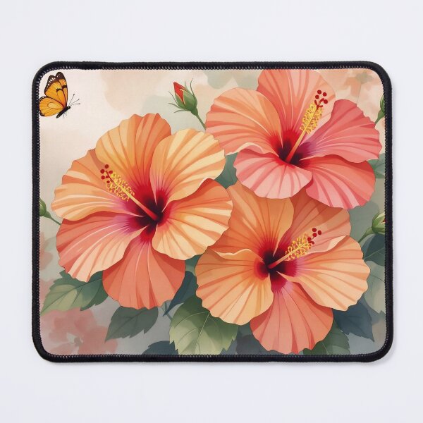 Item preview, Golden Tropical Trio: Hibiscus Flowers with Monarch Butterfly designed and sold by Serene Strokes Art.
