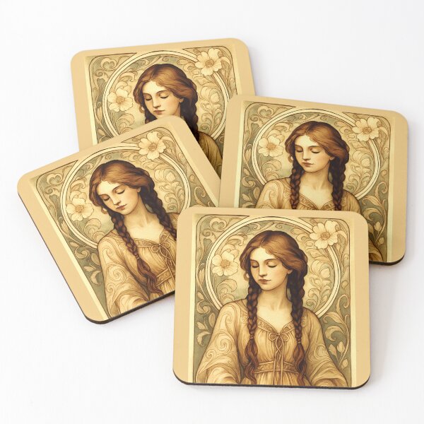 Item preview, Bohemian Art Nouveau portrait in amber and teal designed and sold by thelivingrp.