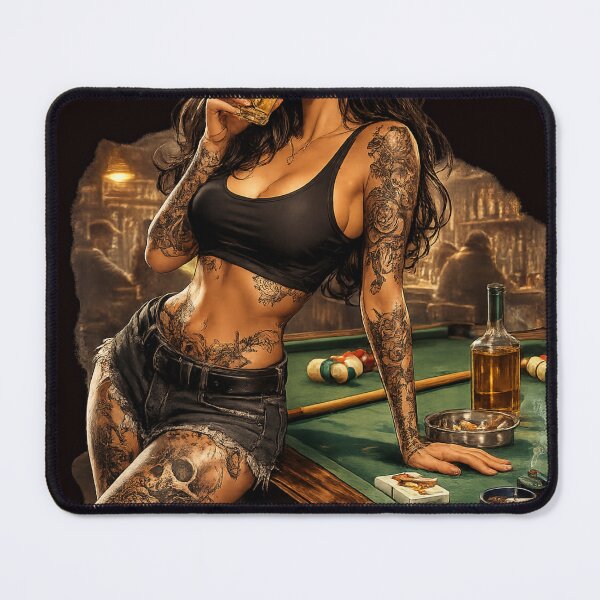 Item preview, Dark Tattoo Woman with Whiskey – Old School American Bar Aesthetic Art designed and sold by HIGHSQUARE.