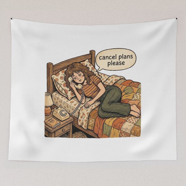 Item preview, Cancel Plans Please  Vintage Cozy Introvert Girl 70s Retro Illustration designed and sold by urbinet.