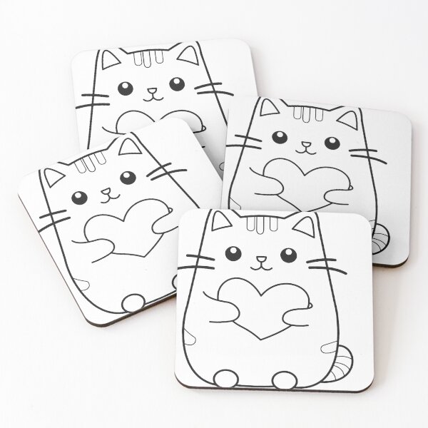 Item preview, Cute Kawaii Cat Holding Heart Line Art designed and sold by Hafcishop.