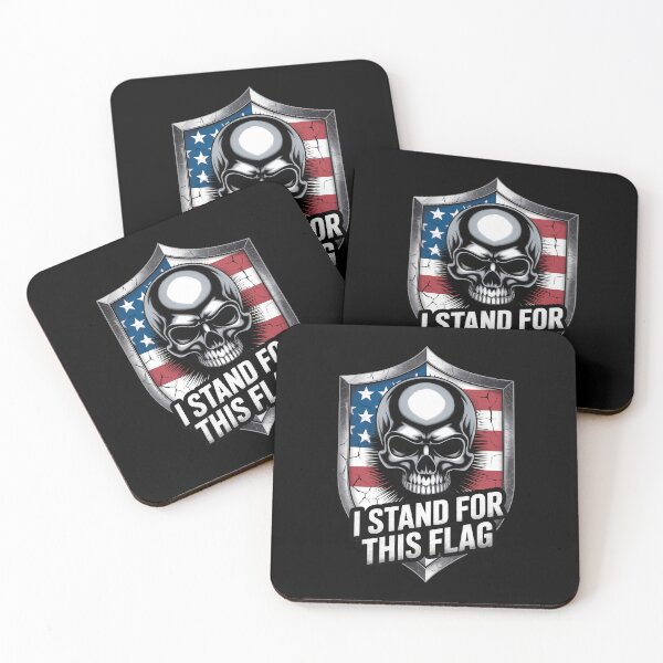 Item preview, I Stand For This Flag Chrome Skull Badge designed and sold by OldGloryForge.