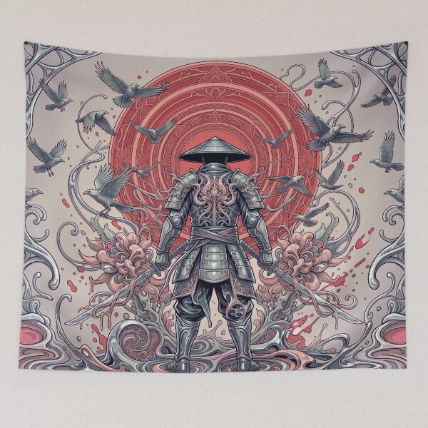 Item preview, Liquid Chrome Samurai Red Sun Ink Splatter designed and sold by MarCinu Art.