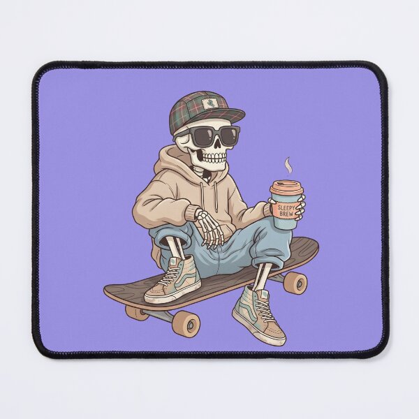 Artikelvorschau, Skelett auf Skateboard mit Kaffeetasse – Streetwear-Design entworfen und verkauft von Raw Tigers.