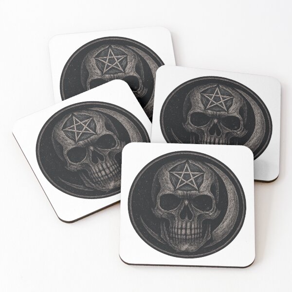 Item preview, Dark Gothic Skull Illustration with Pentacle and Crescent Moon Badge Design for Alternative Fashion designed and sold by DrainedUwU.