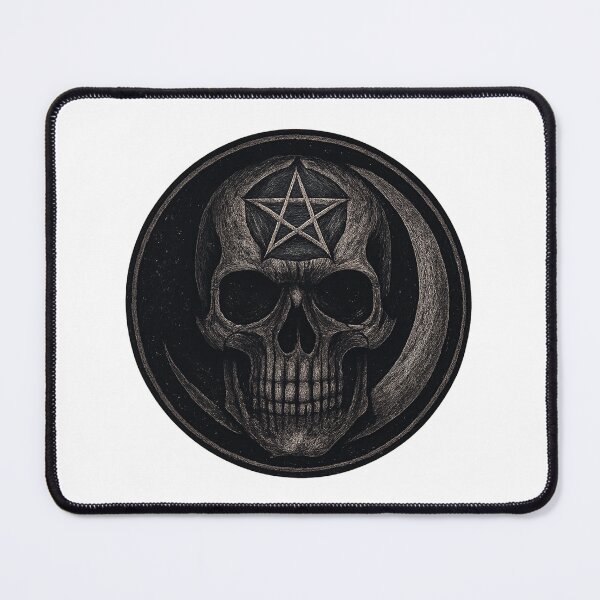 Item preview, Dark Gothic Skull Illustration with Pentacle and Crescent Moon Badge Design for Alternative Fashion designed and sold by DrainedUwU.