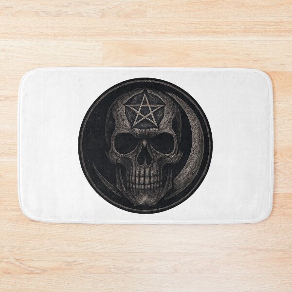 Item preview, Dark Gothic Skull Illustration with Pentacle and Crescent Moon Badge Design for Alternative Fashion designed and sold by DrainedUwU.