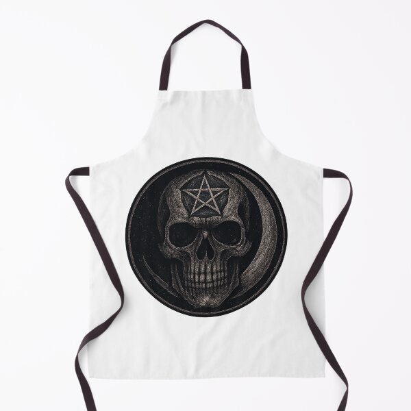 Item preview, Dark Gothic Skull Illustration with Pentacle and Crescent Moon Badge Design for Alternative Fashion designed and sold by DrainedUwU.