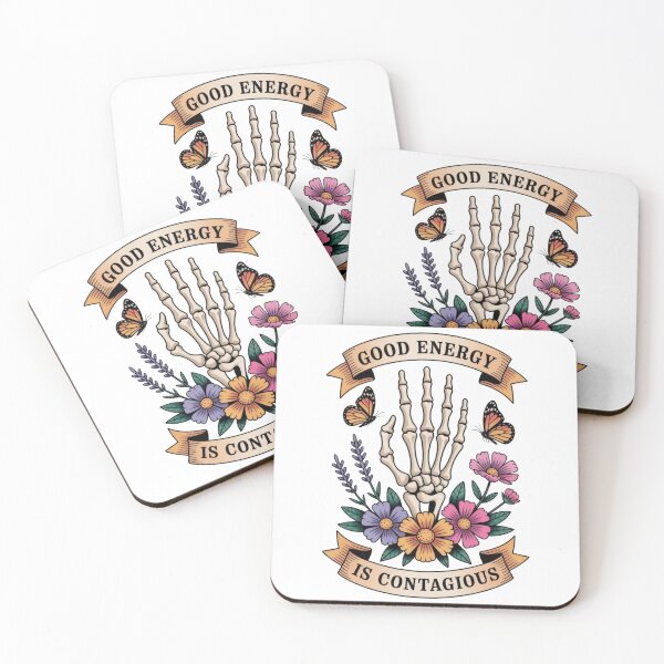 Item preview, Good Energy Is Contagious Skeleton Hand Floral Tattoo designed and sold by Small Mandarin.