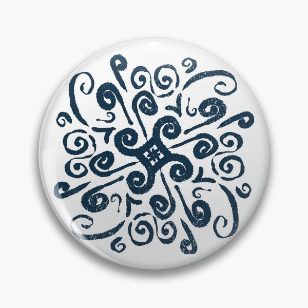 Item preview, Celtic inspired spiral mandala block print design in dark blue designed and sold by Sunflowerstudio1.