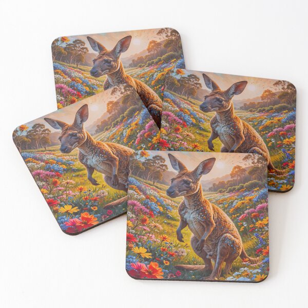 Item preview, Sunset Kangaroo in Wildflower Meadow Art Print – Vibrant Australian Wildlife Wall Decor designed and sold by BeautifulVirtues.