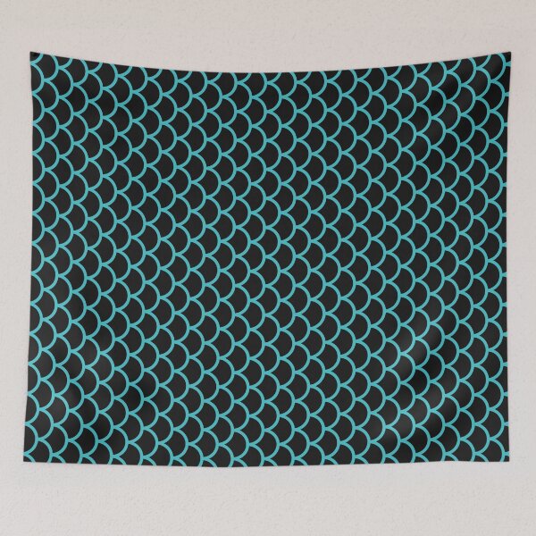 Item preview, Black And Turquoise Fish Scales Pattern designed and sold by pattern-archive.