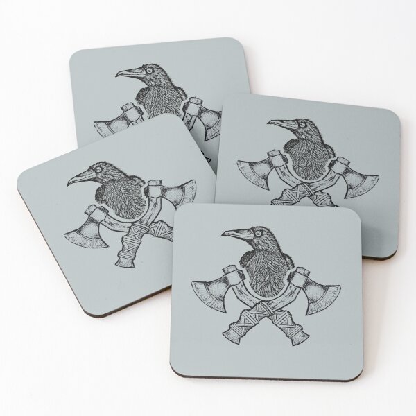 Item preview, crow with crossed axes — dark raven art, battle crow design designed and sold by Half Mess.